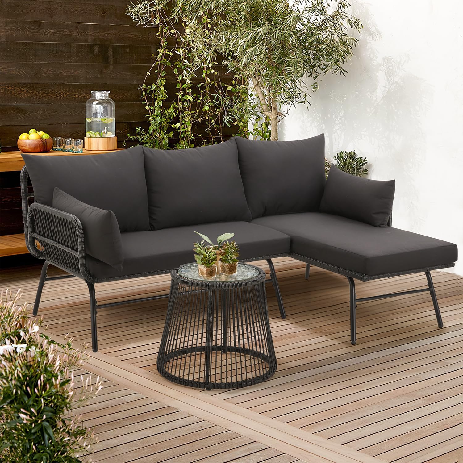 Outdoor Furniture Cushions - 3-Piece Outdoor Patio Rattan Furniture Set,