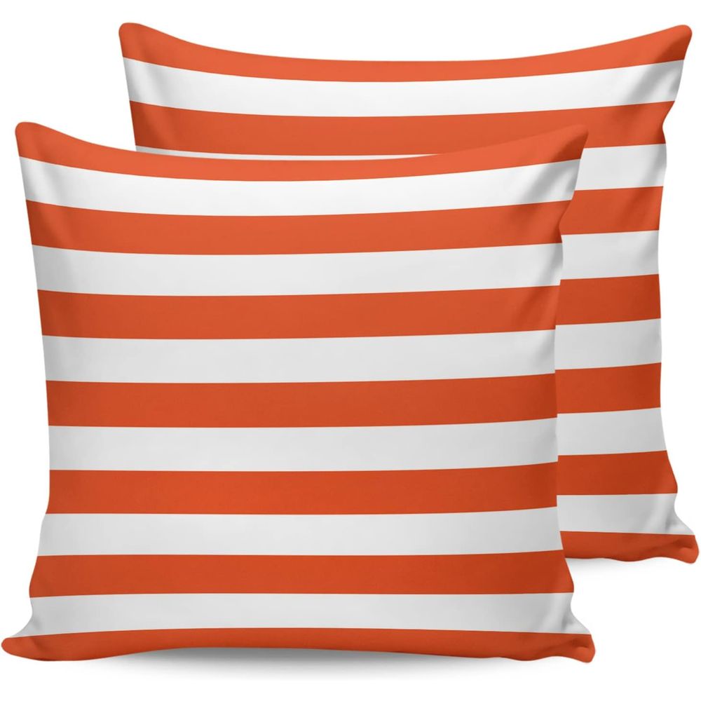 Outdoor Furniture Covers - Orange and White Striped Outdoor Pillow