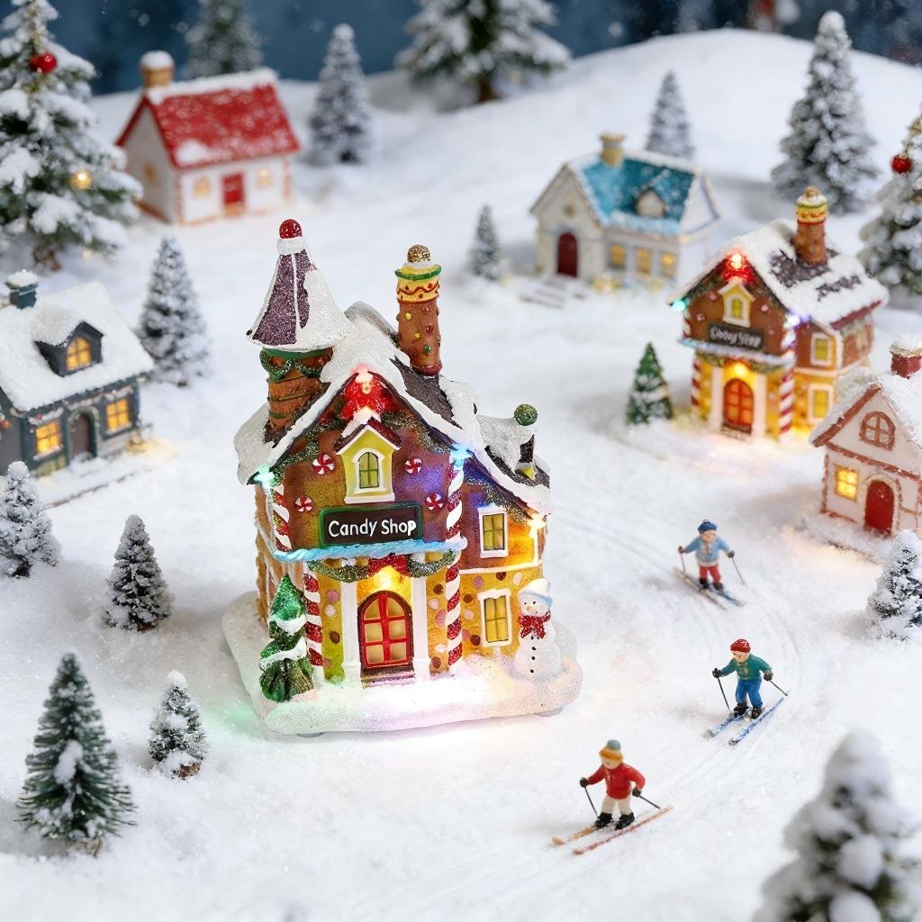 Outdoor Furniture Fire Table - Christmas Candy Gingerbread House Decor -
