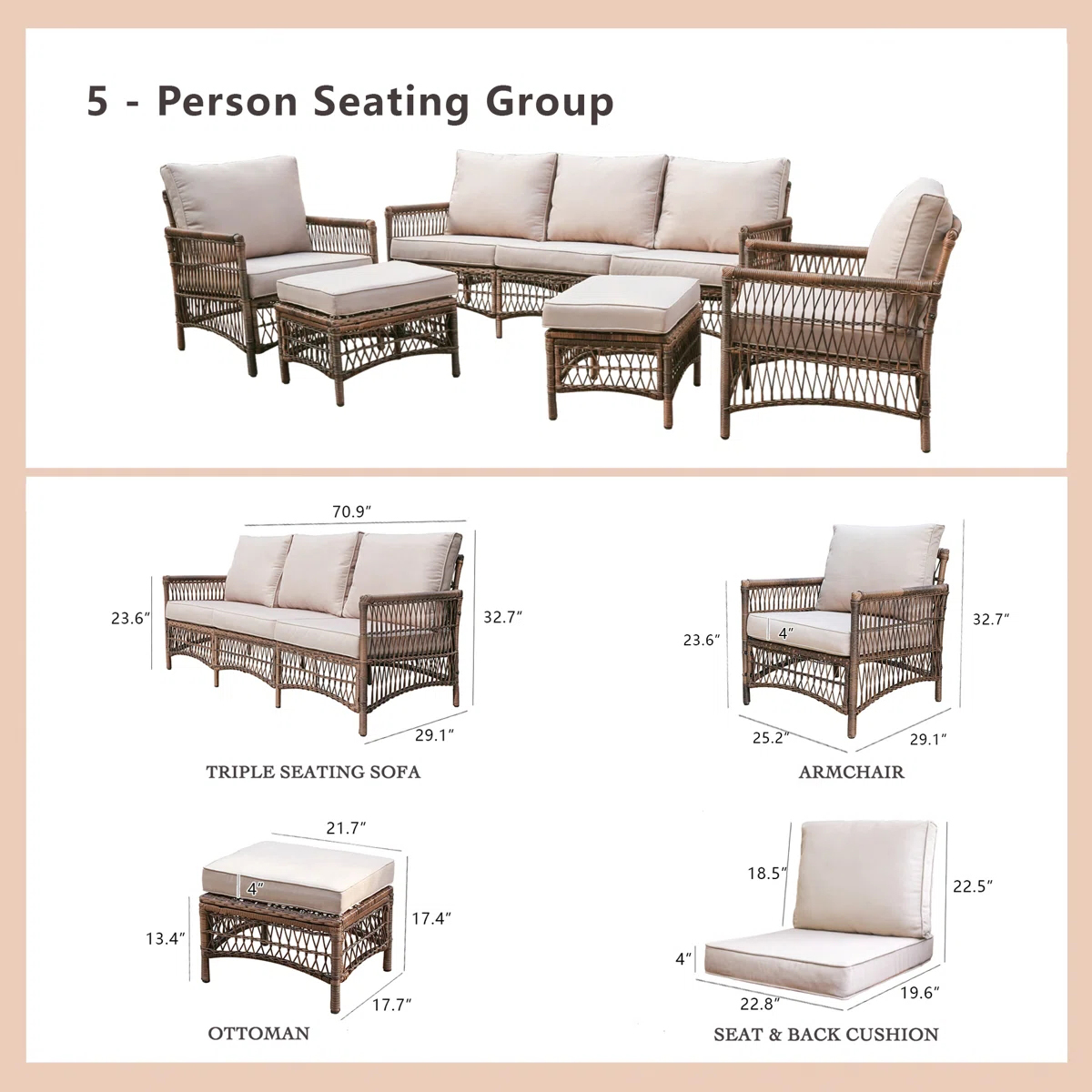 ！@Dwoo Durable PE Wicker 5 Pie - Outdoor Furniture Easy To Clean 评论和价格