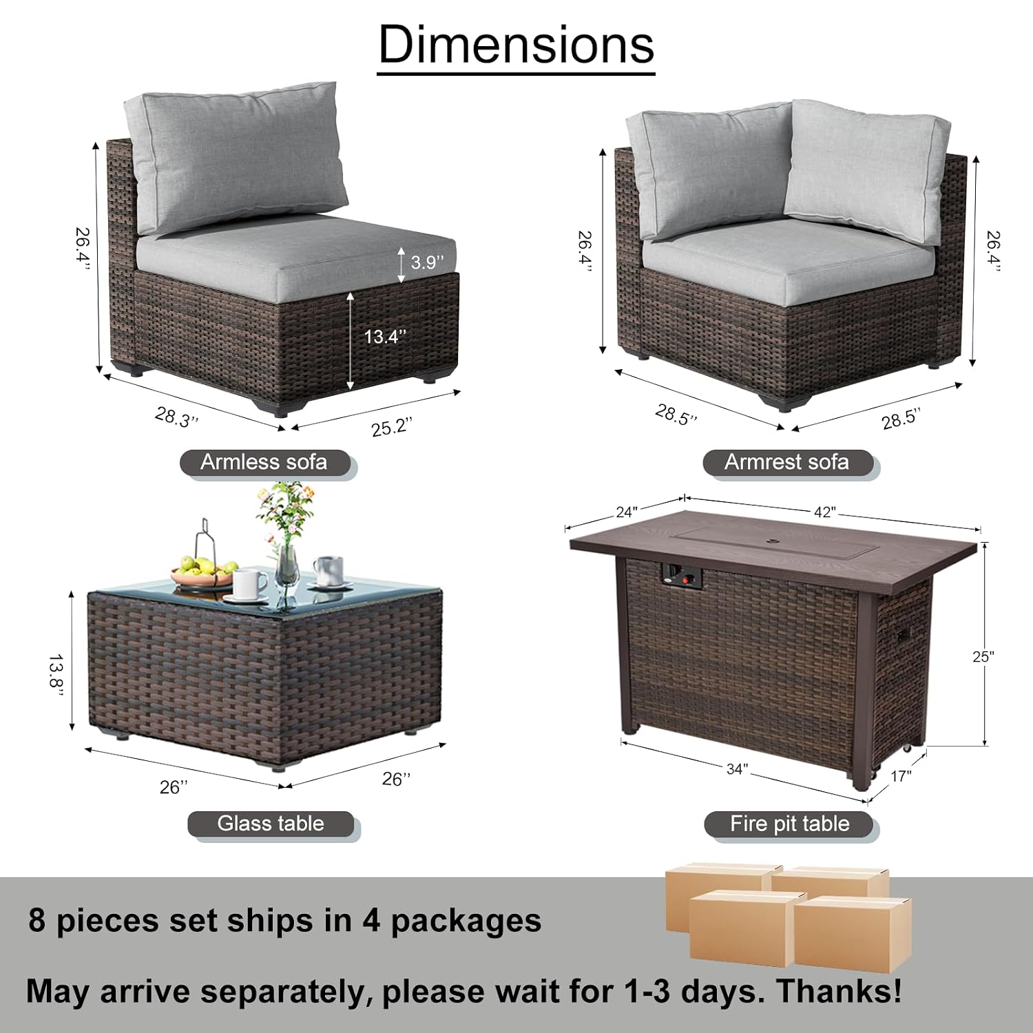 Outdoor Sectional Sofa 8 PCS w - Outdoor Furniture Fire Table 评论和价格