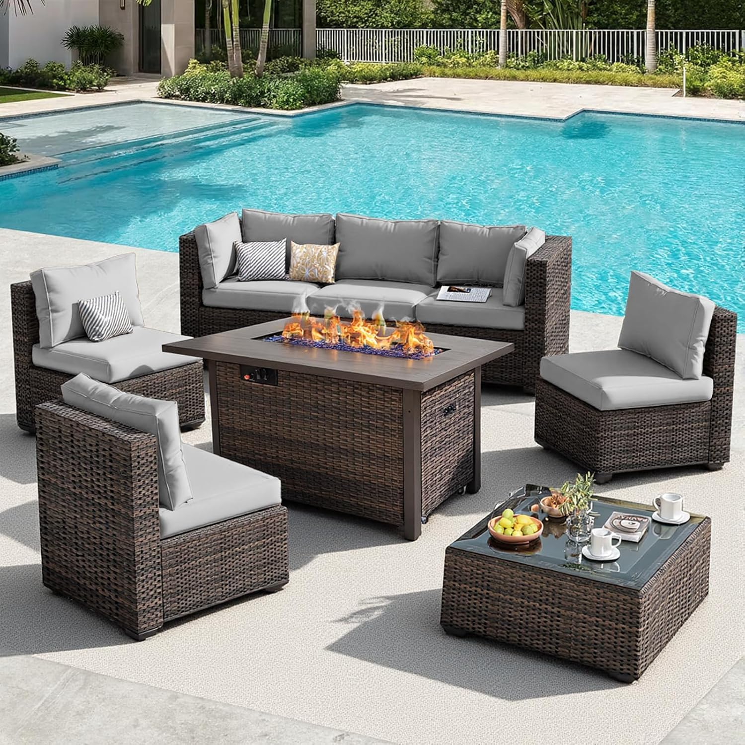 Outdoor Sectional Sofa 8 PCS w - Outdoor Furniture Fire Table 评论和价格