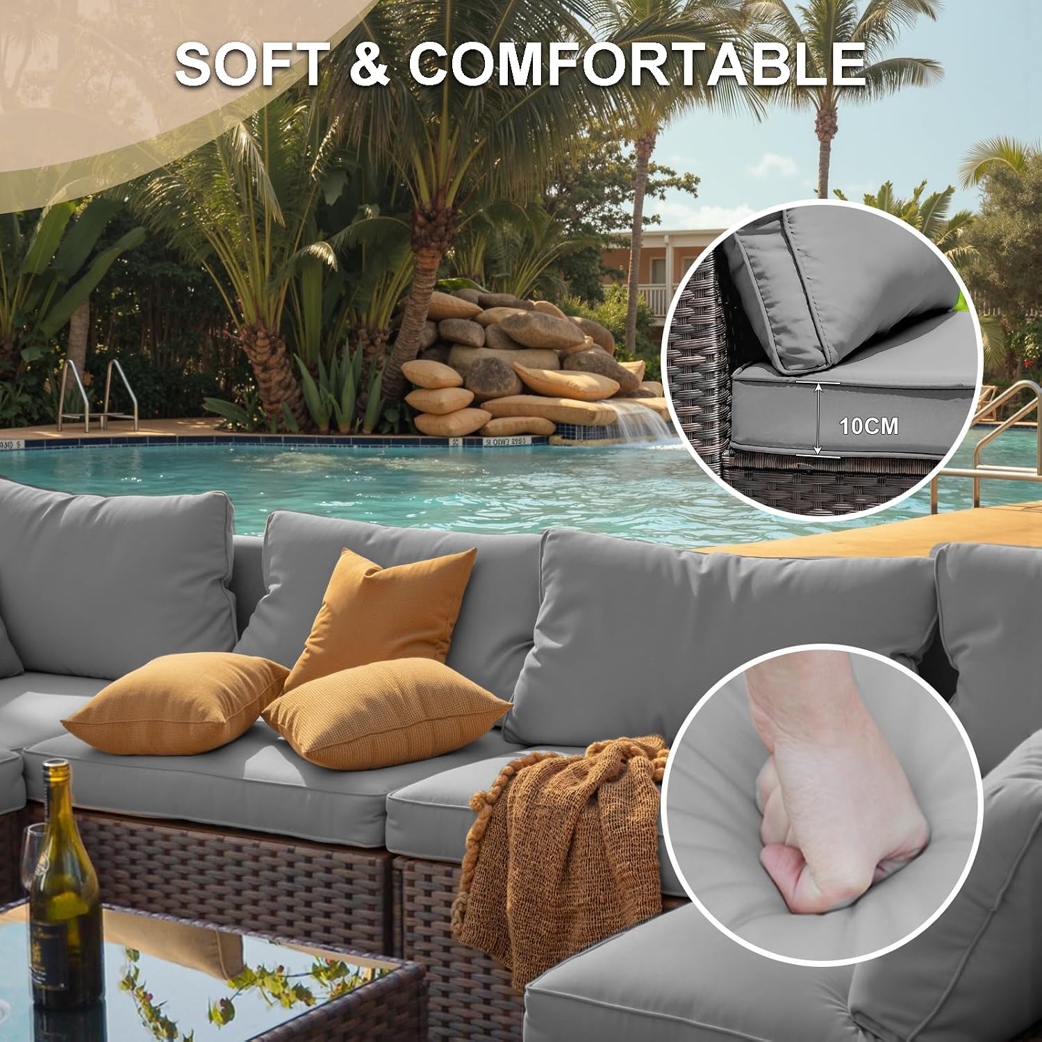 Outdoor Sectional Sofa 8 PCS w - Outdoor Furniture Fire Table 评论和价格