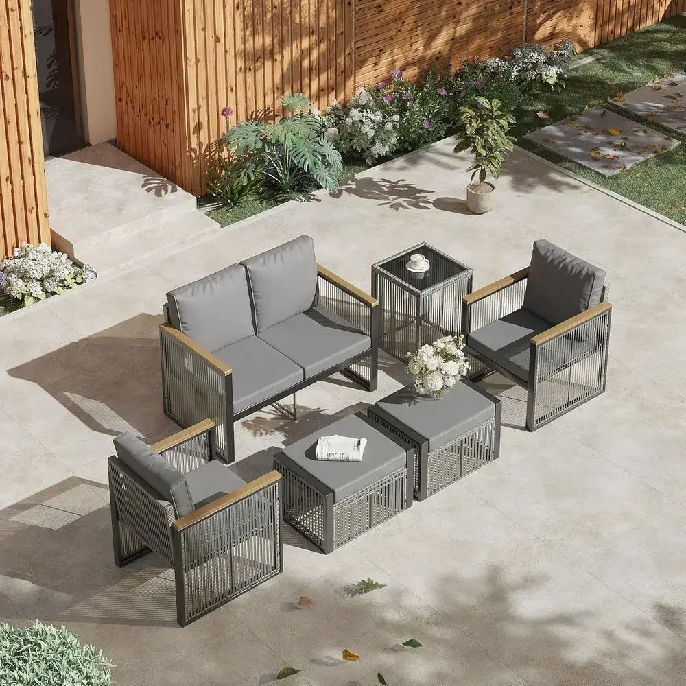 6-Piece Grey Outdoor Patio Fur - Outdoor Furniture Loveseat 评论和价格