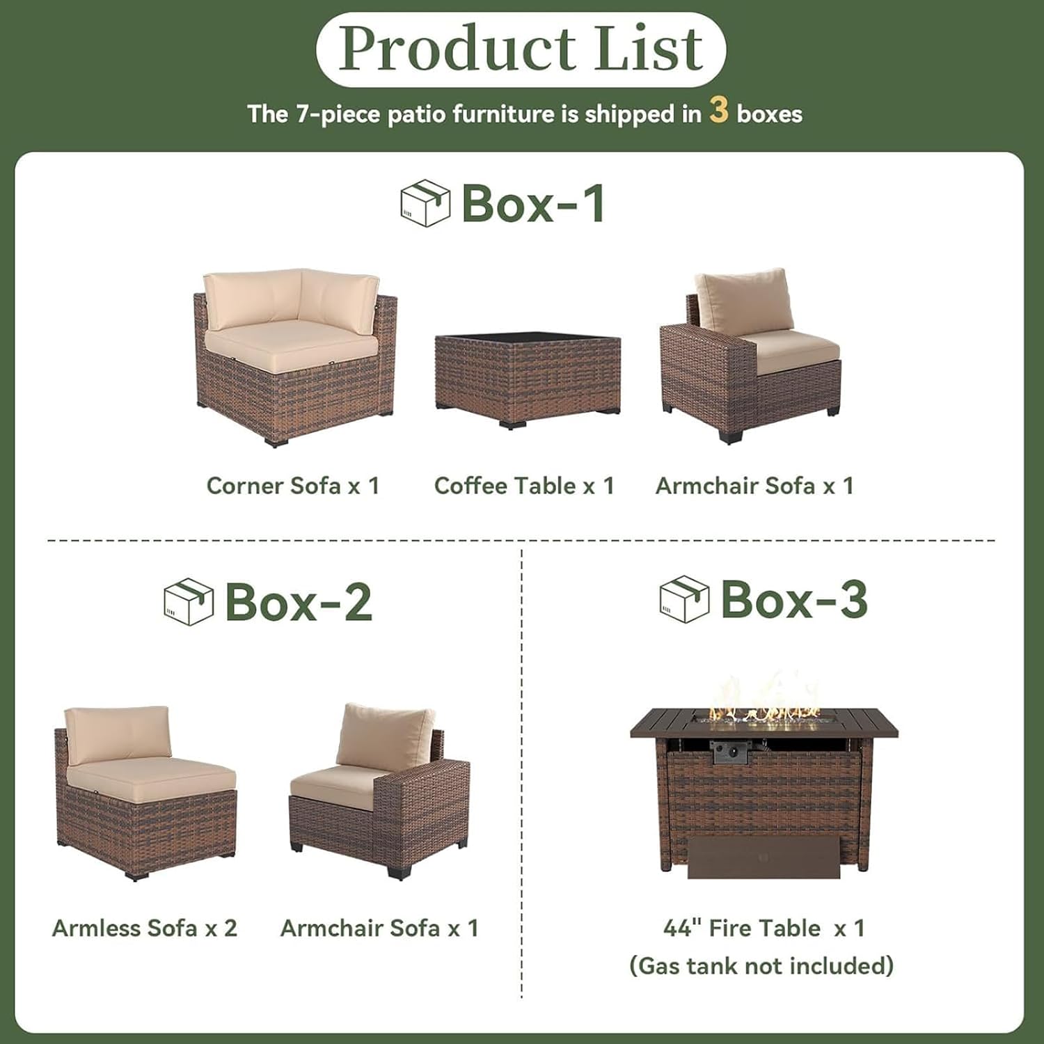 7 Piece Patio Furniture Set wi - Outdoor Furniture Fire Table 评论和价格
