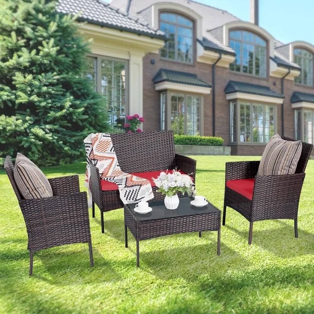 Set 4 Pieces Conversation Sets - Outdoor Furniture Loveseat 评论和价格
