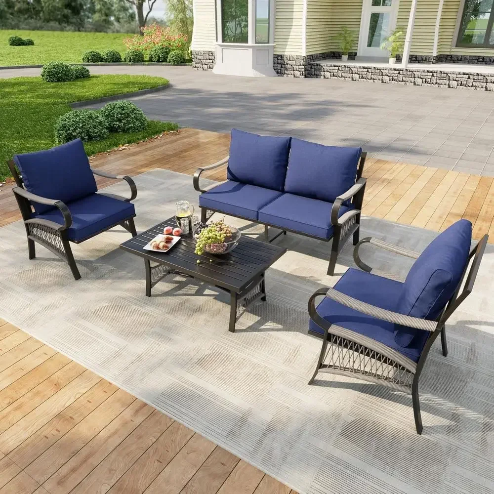 4-Piece Outdoor Metal Patio Fu - Outdoor Furniture Loveseat 评论和价格