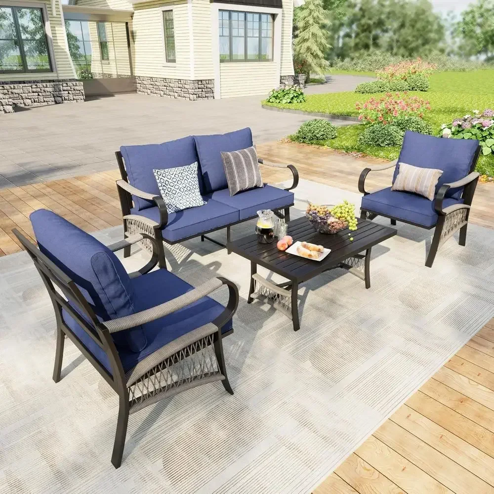 4-Piece Outdoor Metal Patio Fu - Outdoor Furniture Loveseat 评论和价格