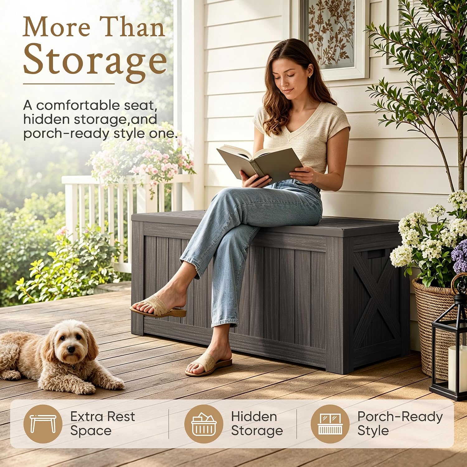 120 Gallon Large Deck Box Outd - Outdoor Furniture Cushions 评论和价格