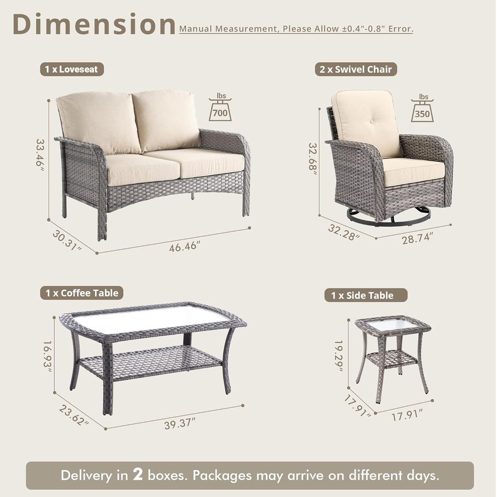 5-Piece Wicker Patio Furniture - Outdoor Furniture Loveseat 评论和价格