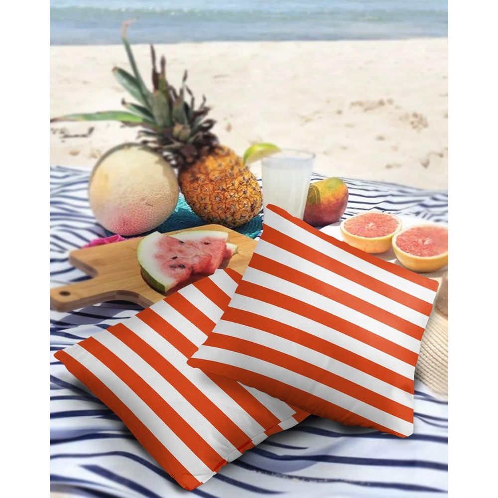 Orange and White Striped Outdo - Outdoor Furniture Covers 评论和价格