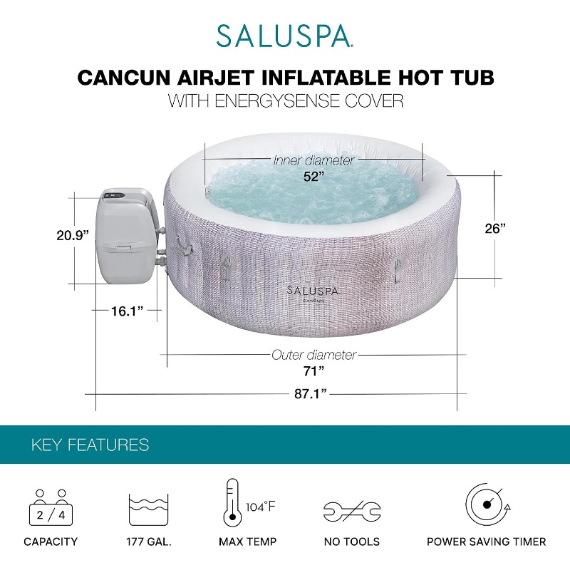 Bestway SaluSpa Cancun 2-4 Per - Inflatable Hot Tub 评论和价格