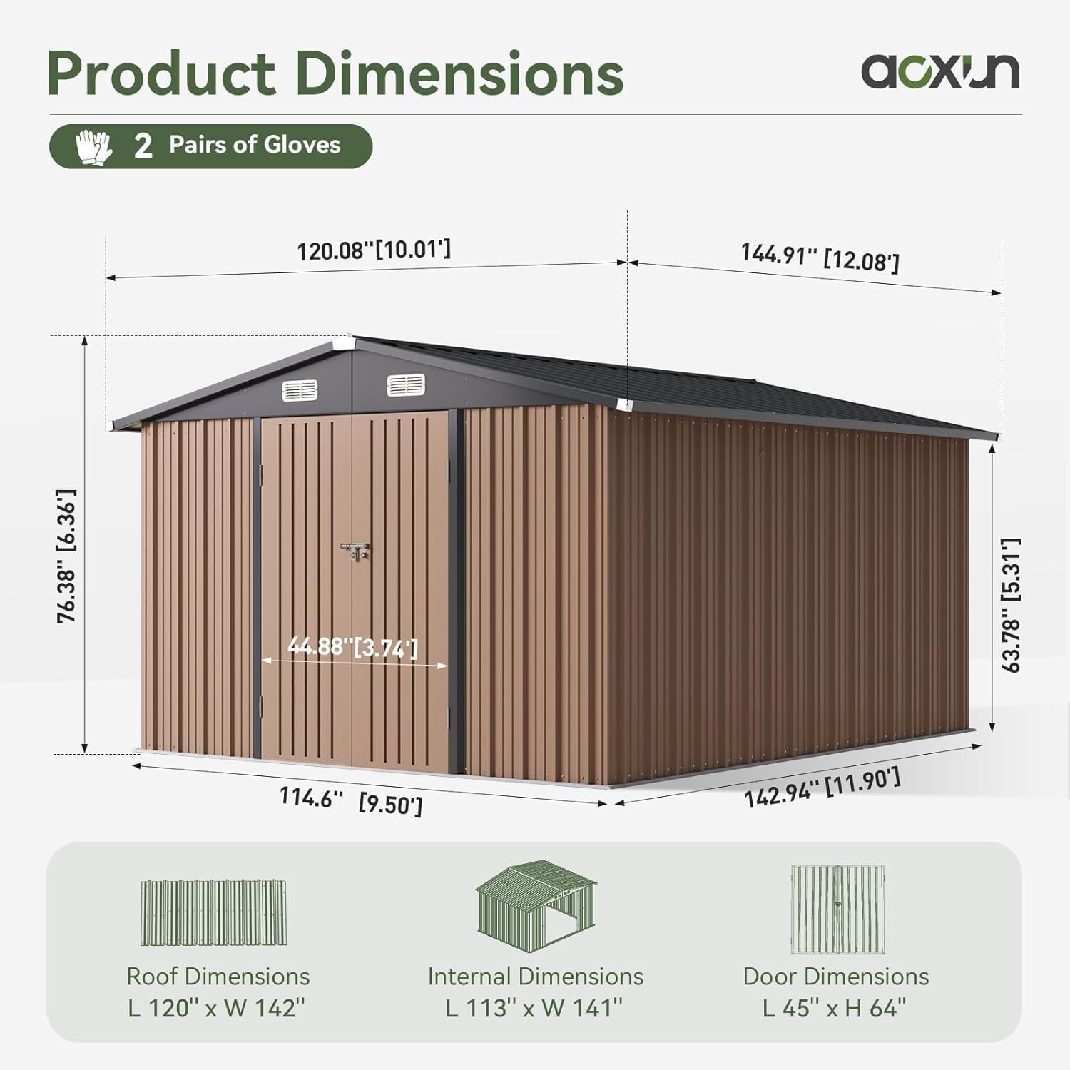 12 x 10FT Outdoor Storage Shed - Outdoor Furniture Metal 评论和价格