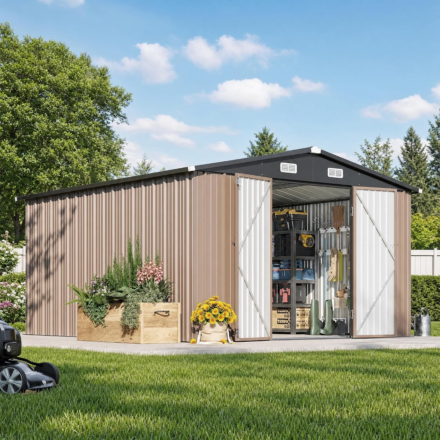 12 x 10FT Outdoor Storage Shed - Outdoor Furniture Metal 评论和价格