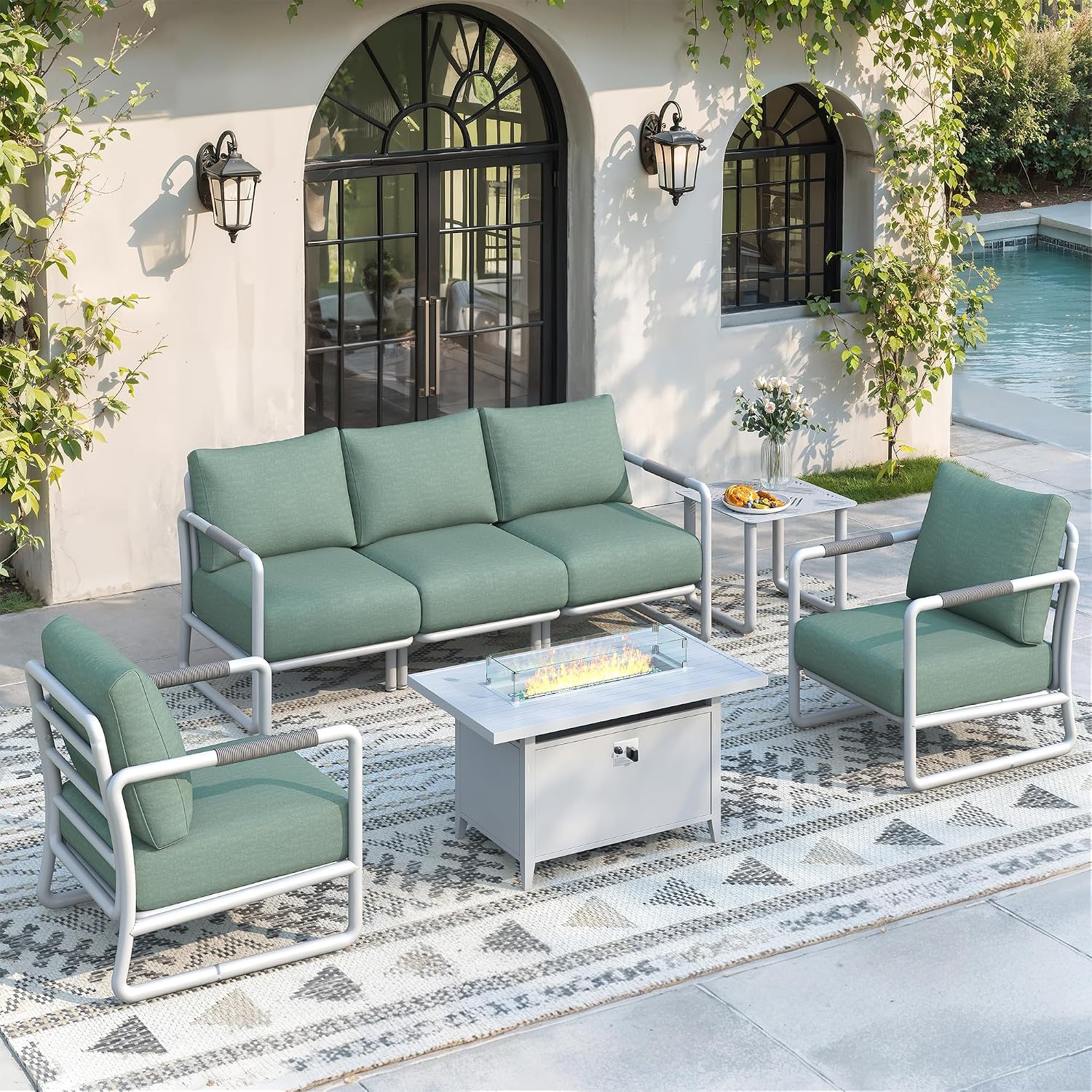 7-Piece Outdoor Aluminum Patio - Outdoor Furniture Fire Table 评论和价格