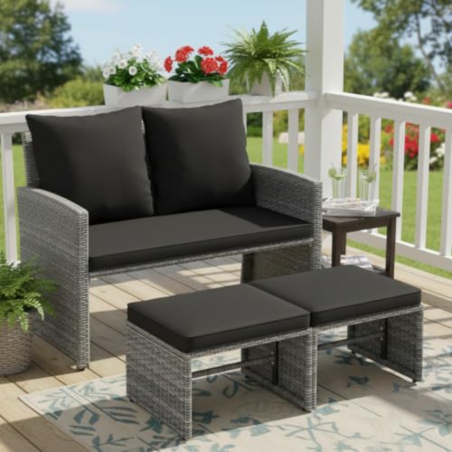 Outdoor Loveseat with 2 Ottoma - Outdoor Furniture Loveseat 评论和价格