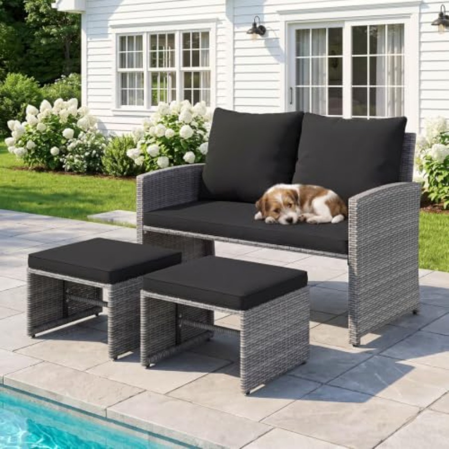 Outdoor Loveseat with 2 Ottoma - Outdoor Furniture Loveseat 评论和价格