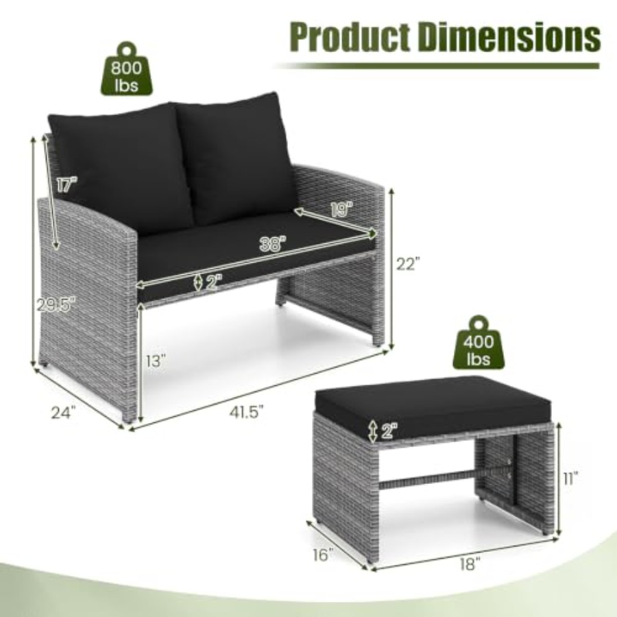 Outdoor Loveseat with 2 Ottoma - Outdoor Furniture Loveseat 评论和价格